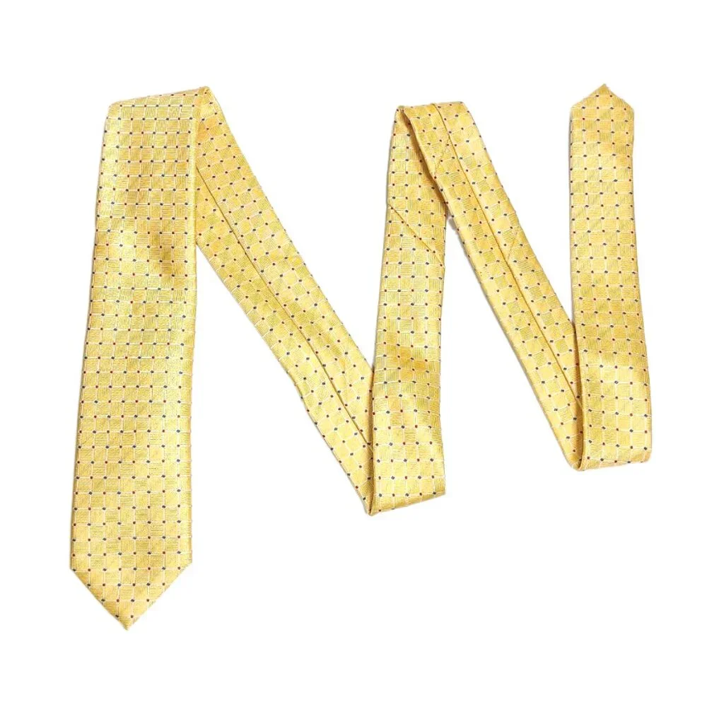 Chaps Woven Tie Boy’s 51” Yellow Graph Check Stripe Dot Designer Skinny Tie New